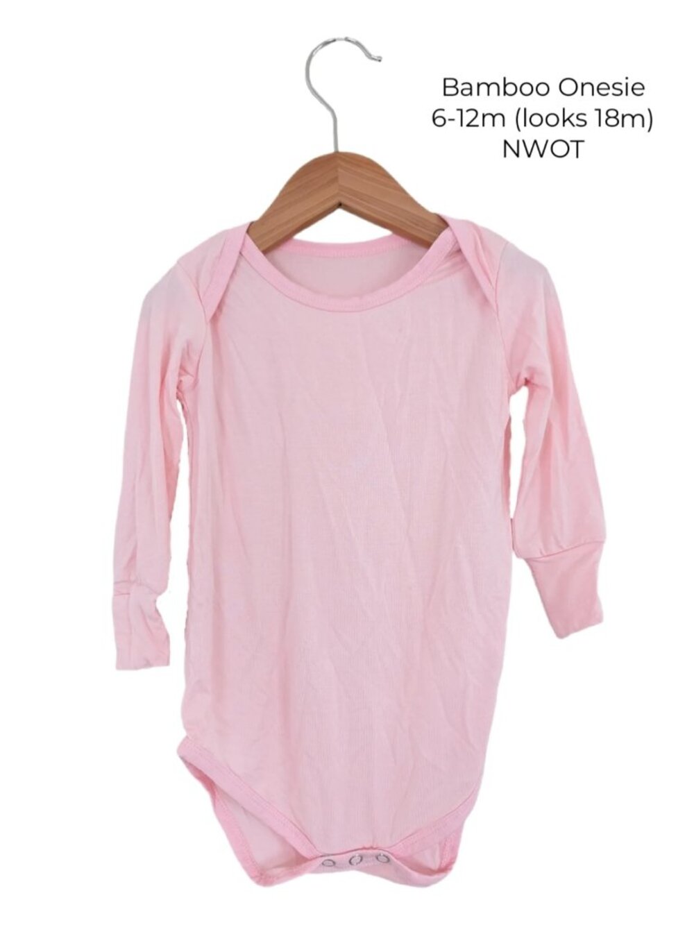 Pale Pink Bamboo Long-Sleeve Onesie 18M Baby Clothing Small Shop